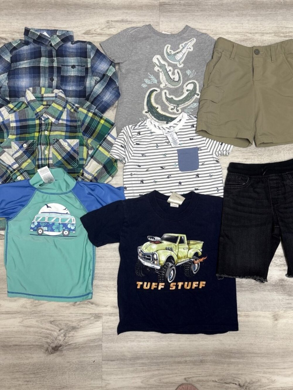 Clothes Lot Boys 5T 8pc RashGuard TShirt Denim Athletic Shorts Spring Summer